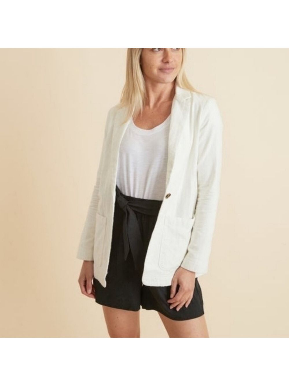 Marine Layer Women's Huntington Double Cloth Blazer Natural - Picture 1 of 8